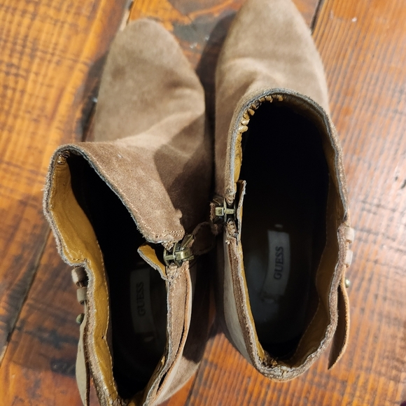 Guess Geora Brown Leather Suede Ankle Booties - Picture 9 of 12